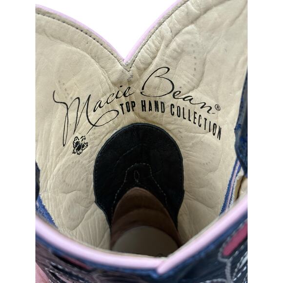 NEW Macie Bean Top Hand 10” Leather Cowboy Boots Women's 7M Navy Blue Western - Picture 8 of 13